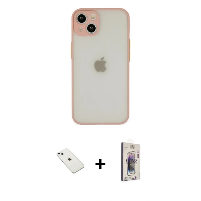 MARSİLYAN™- iPhone 14 Kılıf Ahenk Çizgi Serisi - Siyah Bilvis 3D Cam Ekran Koruyucu + Diamond Kamera Lens - SABE