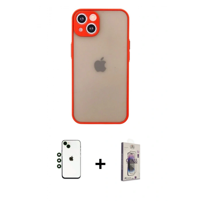 MARSİLYAN™- iPhone 14 Kılıf Ahenk Çizgi Serisi - Siyah Bilvis 3D Cam Ekran Koruyucu + Shine Kamera Lens - YL