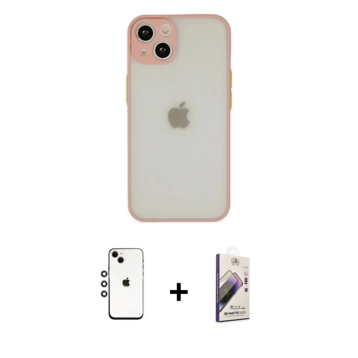 MARSİLYAN™- iPhone 14 Kılıf Ahenk Çizgi Serisi - Siyah Bilvis 3D Mat Cam Ekran Koruyucu + Shine Kamera Lens - GI