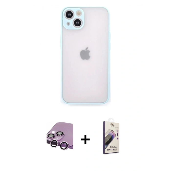 MARSİLYAN™- iPhone 14 Kılıf Ahenk Çizgi Serisi - Siyah Bilvis 3D Mat Cam Ekran Koruyucu + Raze Metal Kamera Lens - MR
