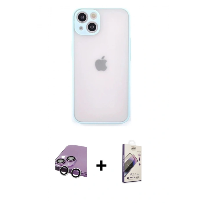 MARSİLYAN™- iPhone 14 Kılıf Ahenk Çizgi Serisi - Siyah Bilvis 3D Mat Cam Ekran Koruyucu + Raze Metal Kamera Lens - GS