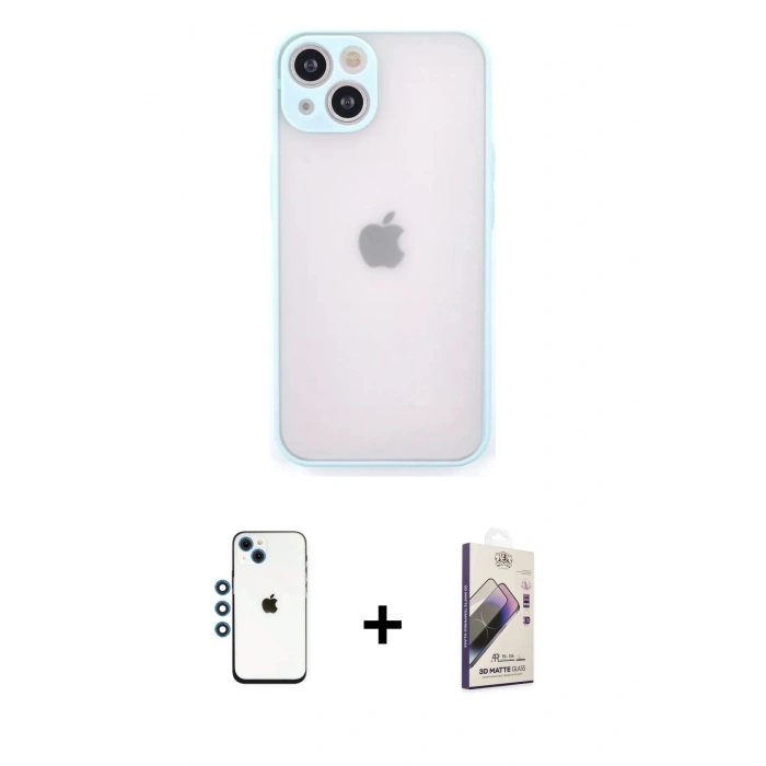 MARSİLYAN™- iPhone 14 Kılıf Ahenk Çizgi Serisi - Siyah Bilvis 3D Mat Cam Ekran Koruyucu + Shine Kamera Lens - MI