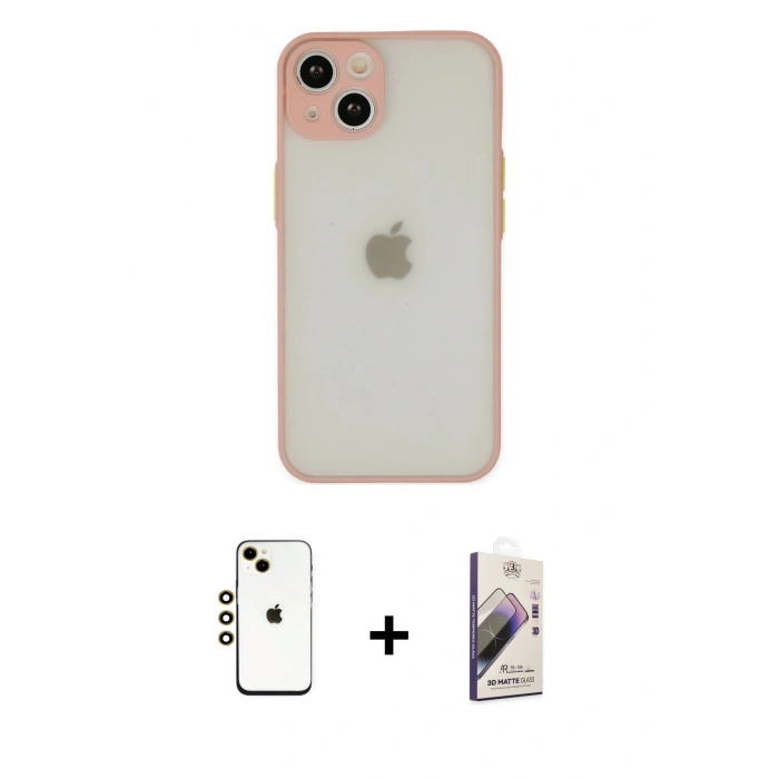 MARSİLYAN™- iPhone 14 Kılıf Ahenk Çizgi Serisi - Siyah Bilvis 3D Mat Cam Ekran Koruyucu + Shine Kamera Lens - GD