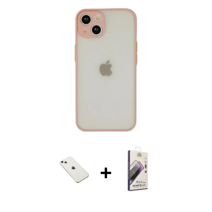 MARSİLYAN™- iPhone 14 Kılıf Ahenk Çizgi Serisi - Siyah Bilvis 3D Mat Cam Ekran Koruyucu + Diamond Kamera Lens - SABE