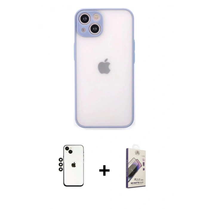 MARSİLYAN™- iPhone 14 Kılıf Ahenk Çizgi Serisi - Siyah Bilvis 3D Mat Cam Ekran Koruyucu + Shine Kamera Lens - SH