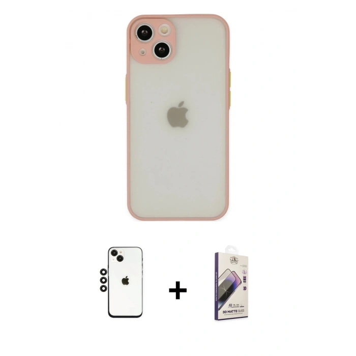 MARSİLYAN™- iPhone 14 Kılıf Ahenk Çizgi Serisi - Siyah Bilvis 3D Mat Cam Ekran Koruyucu + Shine Kamera Lens - SH