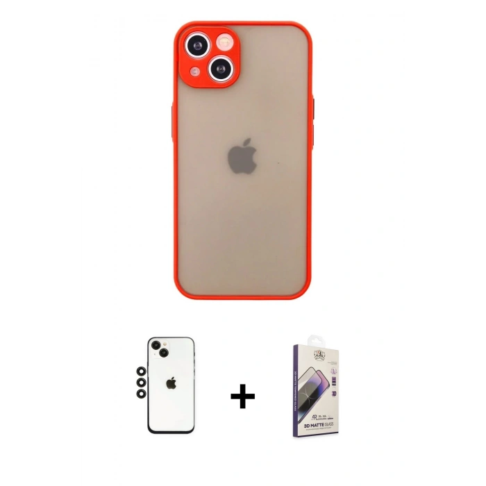 MARSİLYAN™- iPhone 14 Kılıf Ahenk Çizgi Serisi - Siyah Bilvis 3D Mat Cam Ekran Koruyucu + Shine Kamera Lens - SH