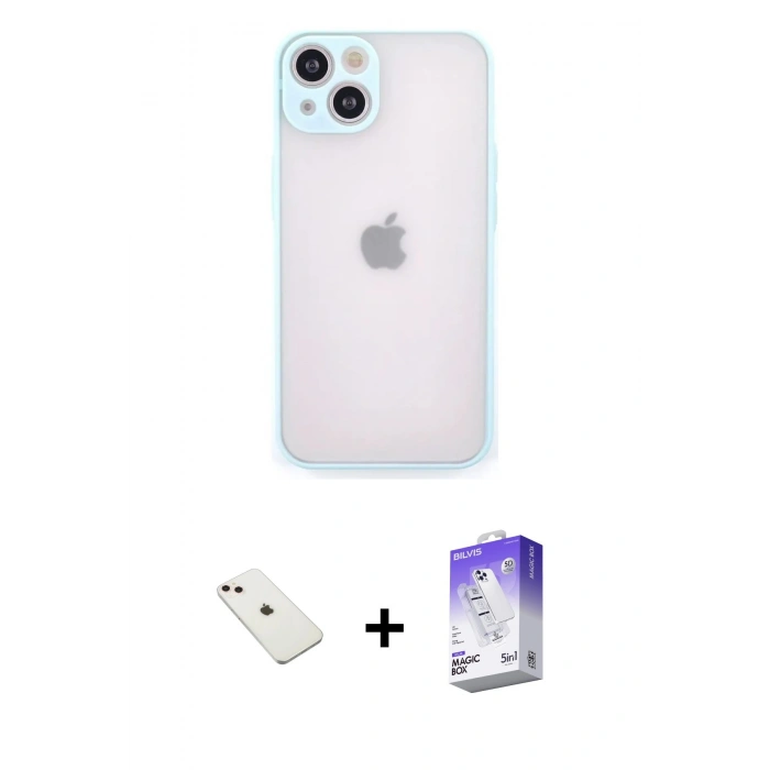 MARSİLYAN™- iPhone 14 Kılıf Ahenk Çizgi Serisi - Siyah Bilvis 5in1 3D Magic Cam Ekran Koruyucu + Diamond Kamera Lens - PE