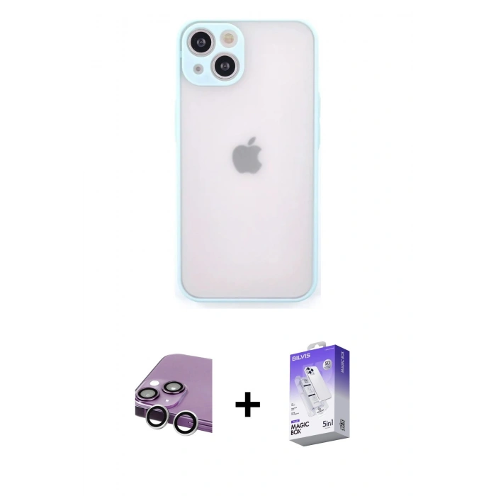 MARSİLYAN™- iPhone 14 Kılıf Ahenk Çizgi Serisi - Siyah Bilvis 5in1 3D Magic Cam Ekran Koruyucu + Raze Metal Kamera Lens - GS