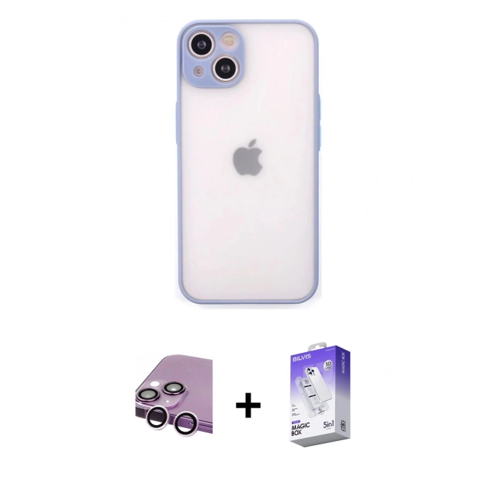 MARSİLYAN™- iPhone 14 Kılıf Ahenk Çizgi Serisi - Siyah Bilvis 5in1 3D Magic Cam Ekran Koruyucu + Raze Metal Kamera Lens - MR