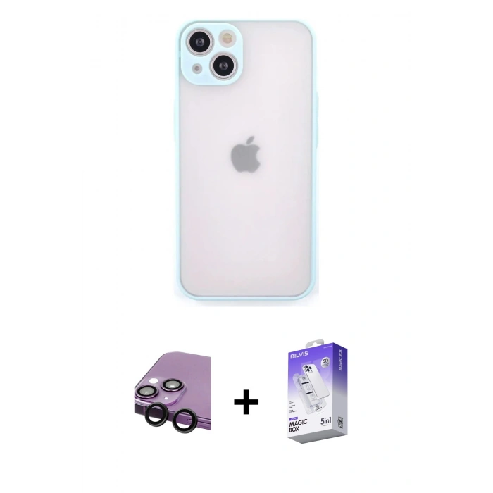 MARSİLYAN™- iPhone 14 Kılıf Ahenk Çizgi Serisi - Siyah Bilvis 5in1 3D Magic Cam Ekran Koruyucu + Raze Metal Kamera Lens - SH