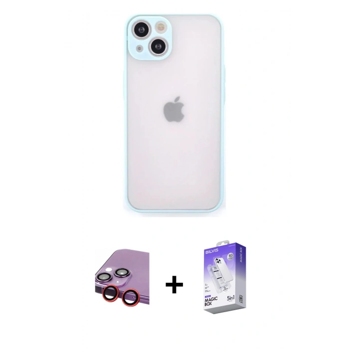 MARSİLYAN™- iPhone 14 Kılıf Ahenk Çizgi Serisi - Siyah Bilvis 5in1 3D Magic Cam Ekran Koruyucu + Raze Metal Kamera Lens - KI