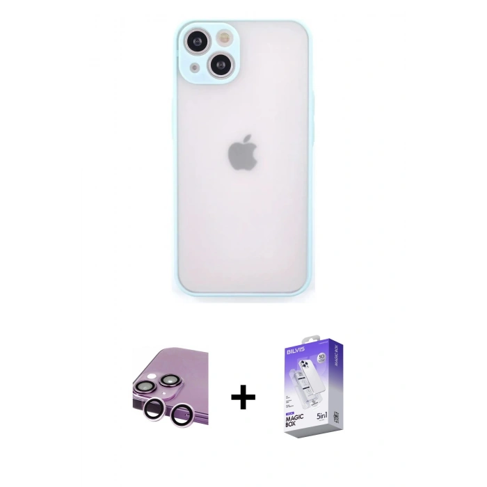 MARSİLYAN™- iPhone 14 Kılıf Ahenk Çizgi Serisi - Siyah Bilvis 5in1 3D Magic Cam Ekran Koruyucu + Raze Metal Kamera Lens - MR