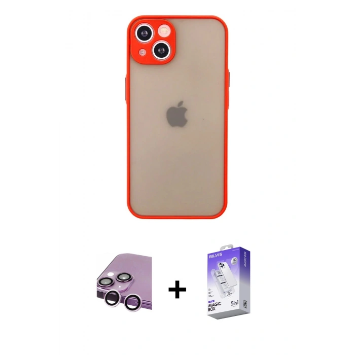 MARSİLYAN™- iPhone 14 Kılıf Ahenk Çizgi Serisi - Siyah Bilvis 5in1 3D Magic Cam Ekran Koruyucu + Raze Metal Kamera Lens - MR