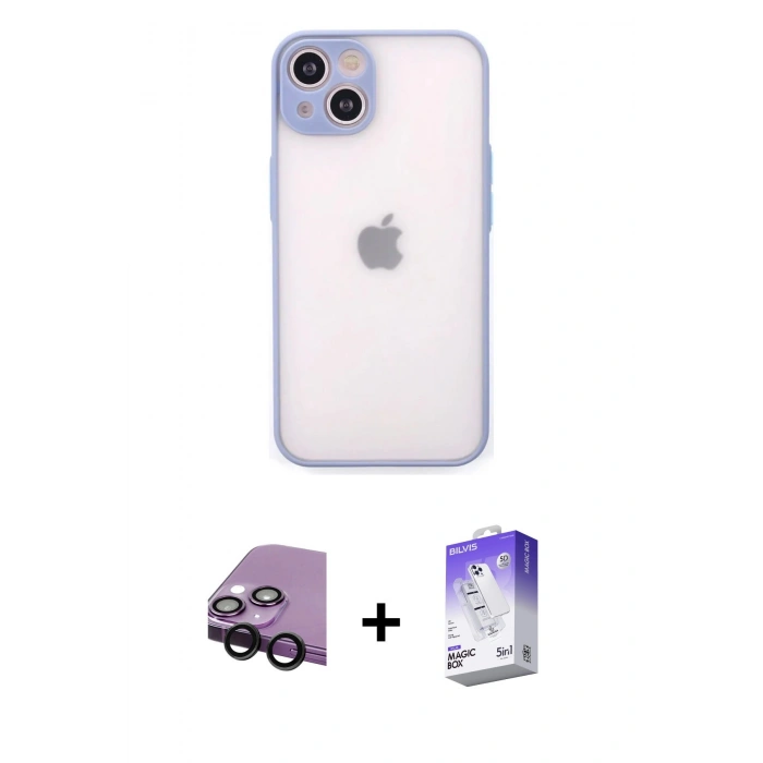 MARSİLYAN™- iPhone 14 Kılıf Ahenk Çizgi Serisi - Siyah Bilvis 5in1 3D Magic Cam Ekran Koruyucu + Raze Metal Kamera Lens - SH