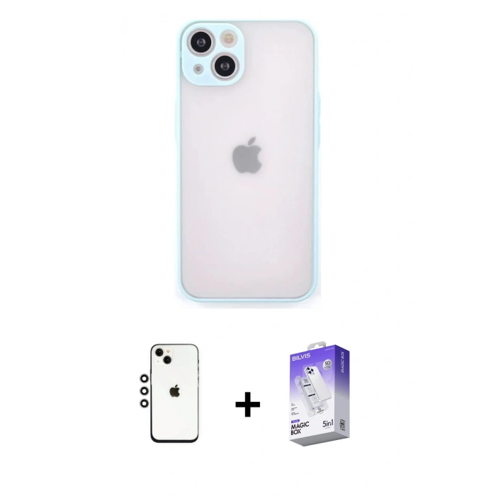 MARSİLYAN™- iPhone 14 Kılıf Ahenk Çizgi Serisi - Siyah Bilvis 5in1 3D Magic Cam Ekran Koruyucu + Shine Kamera Lens - GS