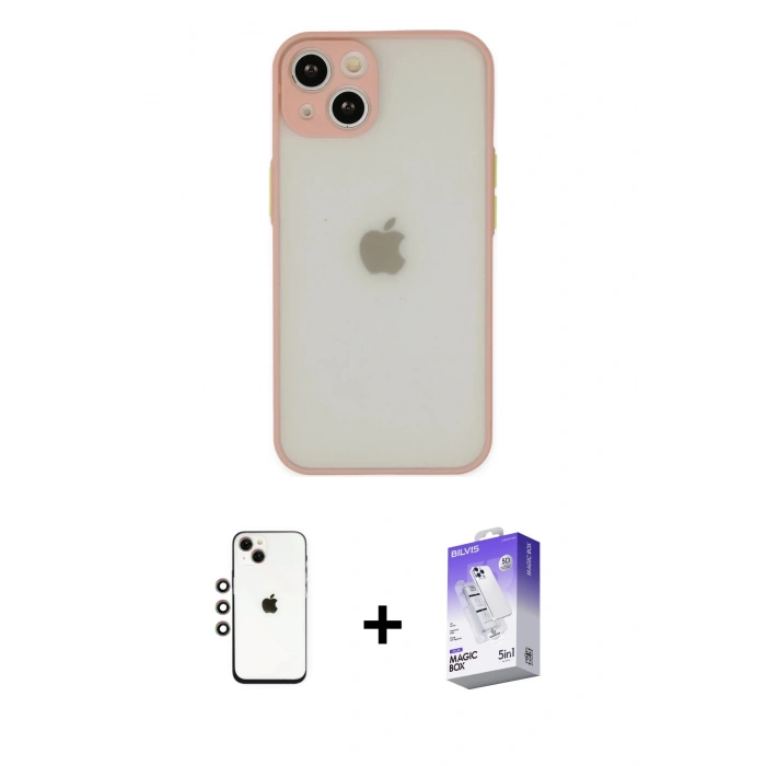 MARSİLYAN™- iPhone 14 Kılıf Ahenk Çizgi Serisi - Siyah Bilvis 5in1 3D Magic Cam Ekran Koruyucu + Shine Kamera Lens - GI