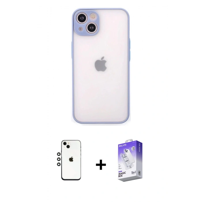 MARSİLYAN™- iPhone 14 Kılıf Ahenk Çizgi Serisi - Siyah Bilvis 5in1 3D Magic Cam Ekran Koruyucu + Shine Kamera Lens - GS