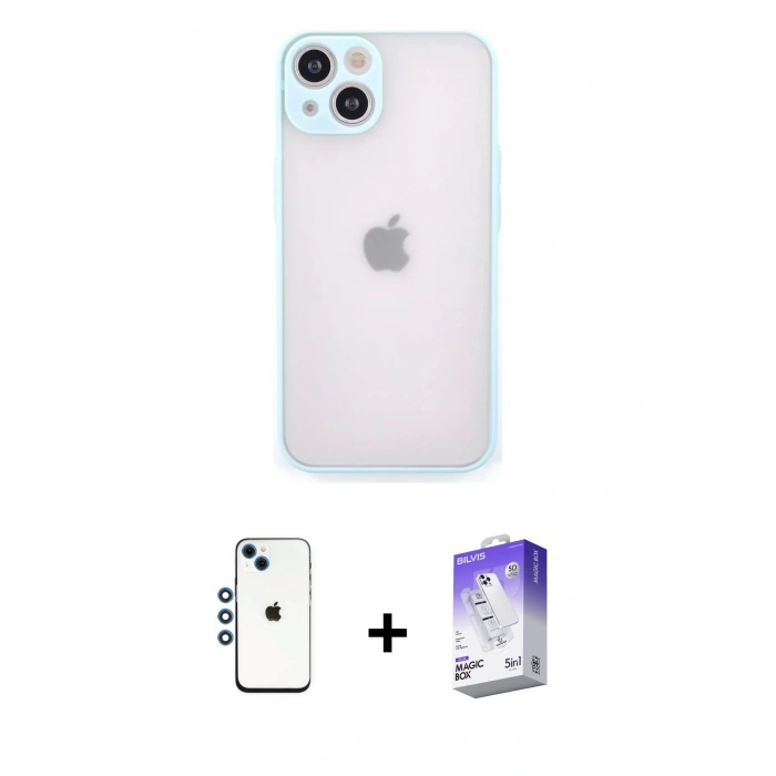 MARSİLYAN™- iPhone 14 Kılıf Ahenk Çizgi Serisi - Siyah Bilvis 5in1 3D Magic Cam Ekran Koruyucu + Shine Kamera Lens - MI