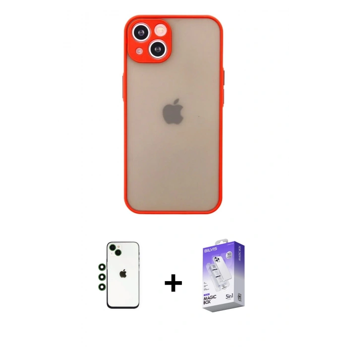 MARSİLYAN™- iPhone 14 Kılıf Ahenk Çizgi Serisi - Siyah Bilvis 5in1 3D Magic Cam Ekran Koruyucu + Shine Kamera Lens - YL