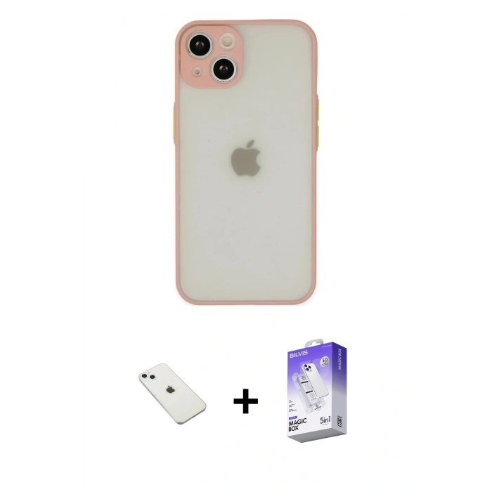 MARSİLYAN™- iPhone 14 Kılıf Ahenk Çizgi Serisi - Siyah Bilvis 5in1 3D Magic Cam Ekran Koruyucu + Sierra Blue Diamond Kamera Lens