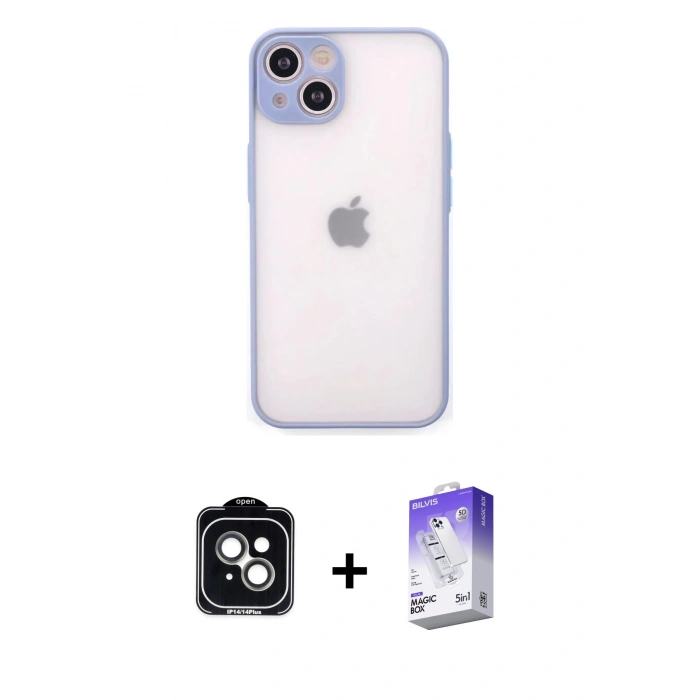 MARSİLYAN™- iPhone 14 Kılıf Ahenk Çizgi Serisi - Siyah Bilvis 5in1 3D Magic Cam Ekran Koruyucu + Yeşil PVD Metal Kamera Lens