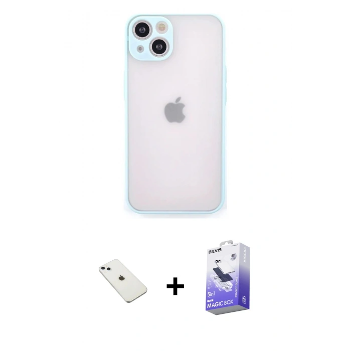 MARSİLYAN™- iPhone 14 Kılıf Ahenk Çizgi Serisi - Siyah Bilvis 5in1 5D Magic Hayalet Cam Ekran Koruyucu + Diamond Kamera Lens - SABE