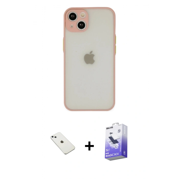 MARSİLYAN™- iPhone 14 Kılıf Ahenk Çizgi Serisi - Siyah Bilvis 5in1 5D Magic Hayalet Cam Ekran Koruyucu + Diamond Kamera Lens - SABE