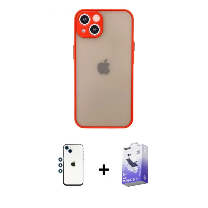 MARSİLYAN™- iPhone 14 Kılıf Ahenk Çizgi Serisi - Siyah Bilvis 5in1 5D Magic Hayalet Cam Ekran Koruyucu + Shine Kamera Lens - MI