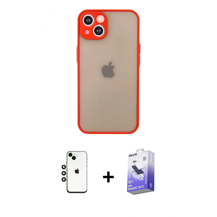 MARSİLYAN™- iPhone 14 Kılıf Ahenk Çizgi Serisi - Siyah Bilvis 5in1 5D Magic Hayalet Cam Ekran Koruyucu + Shine Kamera Lens - YL