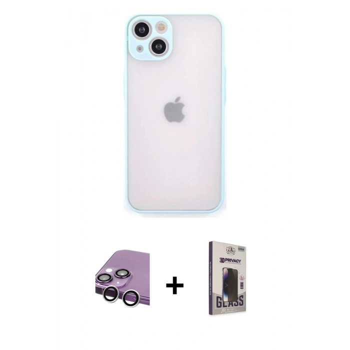 MARSİLYAN™- iPhone 14 Kılıf Ahenk Çizgi Serisi - Siyah Bilvis Hayalet Cam Ekran Koruyucu + Raze Metal Kamera Lens - GS