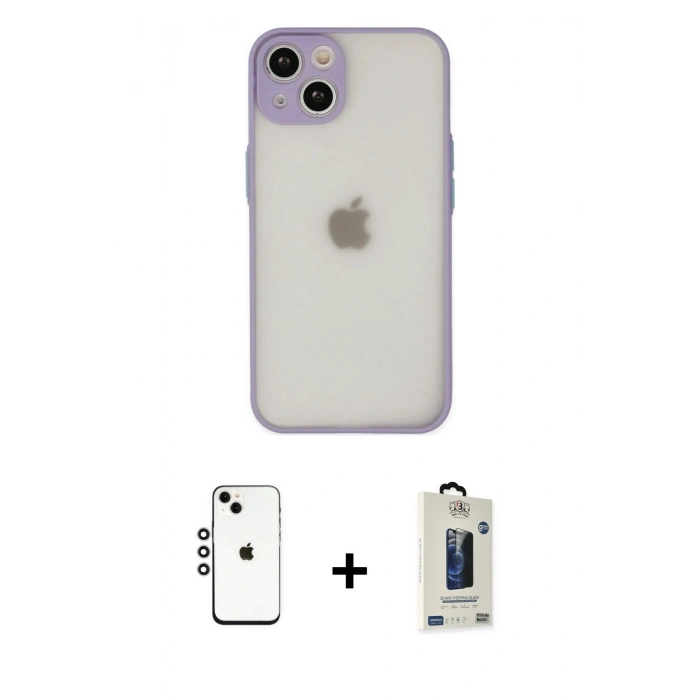 MARSİLYAN™- iPhone 14 Kılıf Ahenk Çizgi Serisi - Siyah Bilvis Hayalet Cam Ekran Koruyucu + Shine Kamera Lens - GS