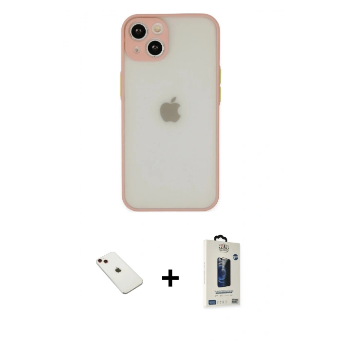 MARSİLYAN™- iPhone 14 Kılıf Ahenk Çizgi Serisi - Siyah Bilvis Hayalet Cam Ekran Koruyucu + Diamond Kamera Lens - KI