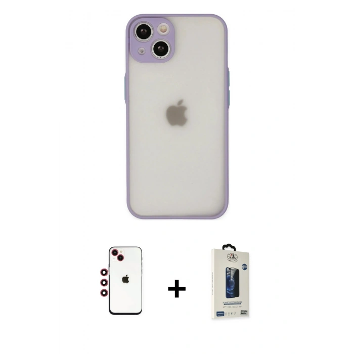 MARSİLYAN™- iPhone 14 Kılıf Ahenk Çizgi Serisi - Siyah Bilvis Hayalet Cam Ekran Koruyucu + Shine Kamera Lens - KI