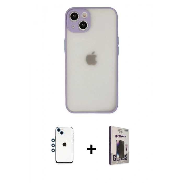 MARSİLYAN™- iPhone 14 Kılıf Ahenk Çizgi Serisi - Siyah Bilvis Hayalet Cam Ekran Koruyucu + Shine Kamera Lens - MI