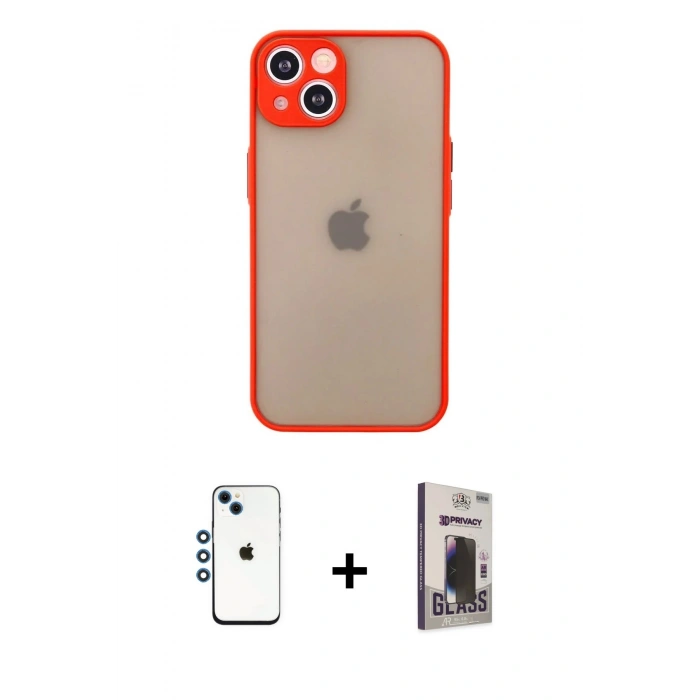MARSİLYAN™- iPhone 14 Kılıf Ahenk Çizgi Serisi - Siyah Bilvis Hayalet Cam Ekran Koruyucu + Shine Kamera Lens - MI