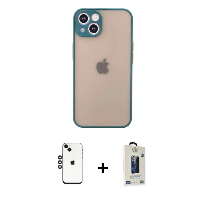 MARSİLYAN™- iPhone 14 Kılıf Ahenk Çizgi Serisi - Siyah Bilvis Hayalet Cam Ekran Koruyucu + Shine Kamera Lens - SH
