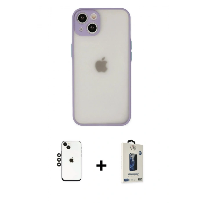 MARSİLYAN™- iPhone 14 Kılıf Ahenk Çizgi Serisi - Siyah Bilvis Hayalet Cam Ekran Koruyucu + Shine Kamera Lens - SH