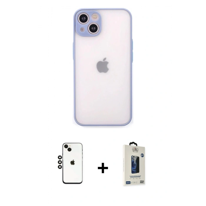 MARSİLYAN™- iPhone 14 Kılıf Ahenk Çizgi Serisi - Siyah Bilvis Hayalet Cam Ekran Koruyucu + Shine Kamera Lens - SH