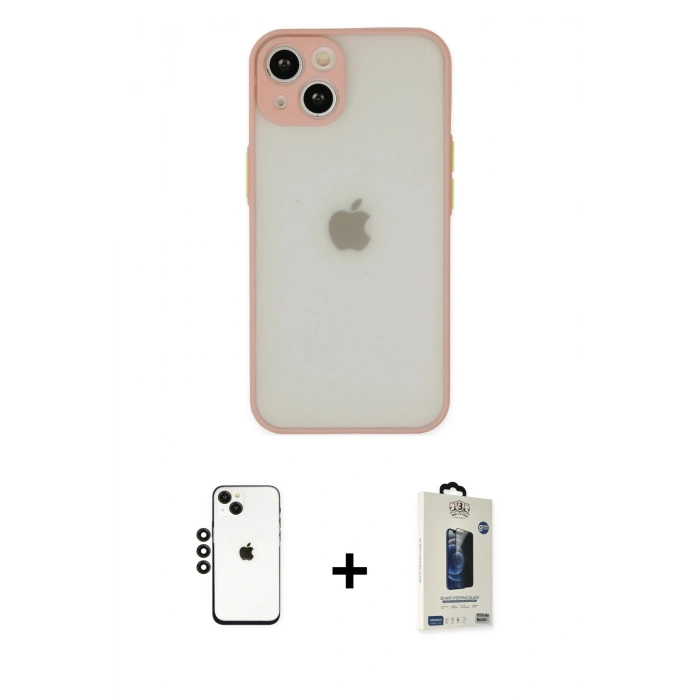 MARSİLYAN™- iPhone 14 Kılıf Ahenk Çizgi Serisi - Siyah Bilvis Hayalet Cam Ekran Koruyucu + Shine Kamera Lens - SH