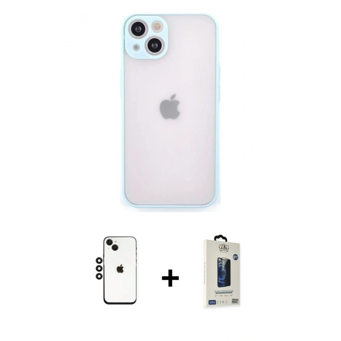 MARSİLYAN™- iPhone 14 Kılıf Ahenk Çizgi Serisi - Siyah Bilvis Hayalet Cam Ekran Koruyucu + Shine Kamera Lens - SH