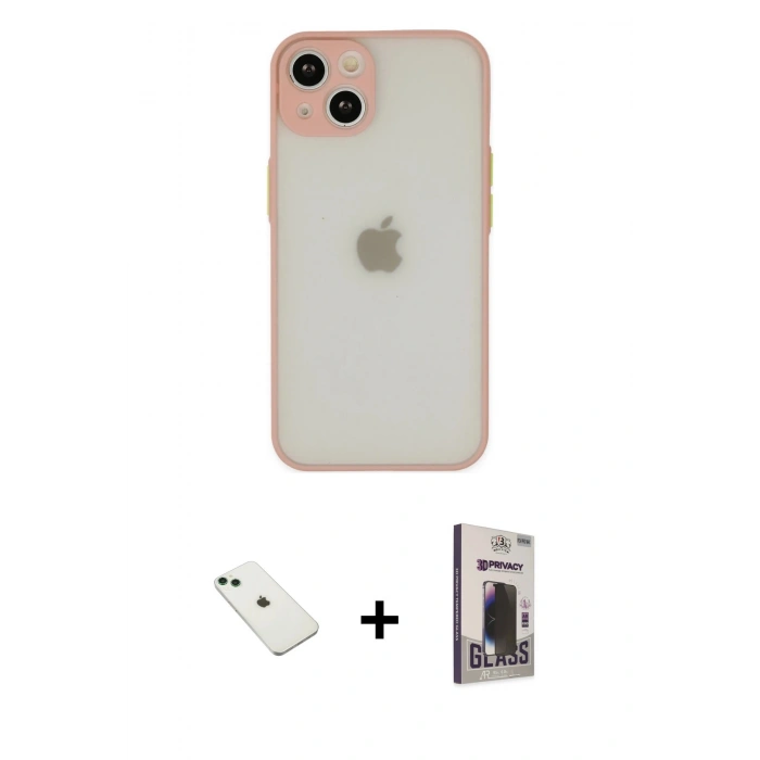 MARSİLYAN™- iPhone 14 Kılıf Ahenk Çizgi Serisi - Siyah Bilvis Hayalet Cam Ekran Koruyucu + Diamond Kamera Lens - YL