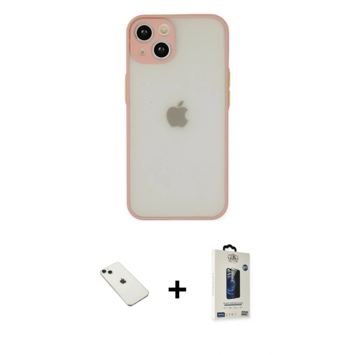 MARSİLYAN™- iPhone 14 Kılıf Ahenk Çizgi Serisi - Siyah Bilvis Hayalet Cam Ekran Koruyucu + Diamond Kamera Lens - YL