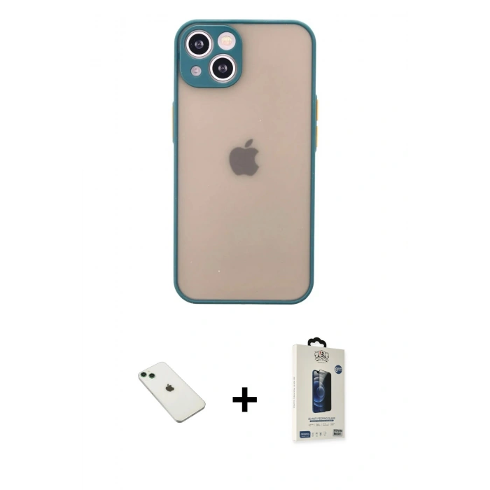 MARSİLYAN™- iPhone 14 Kılıf Ahenk Çizgi Serisi - Siyah Bilvis Hayalet Cam Ekran Koruyucu + Diamond Kamera Lens - YL