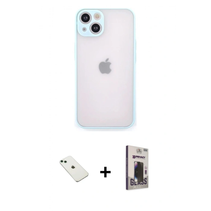 MARSİLYAN™- iPhone 14 Kılıf Ahenk Çizgi Serisi - Siyah Bilvis Hayalet Cam Ekran Koruyucu + Diamond Kamera Lens - YL