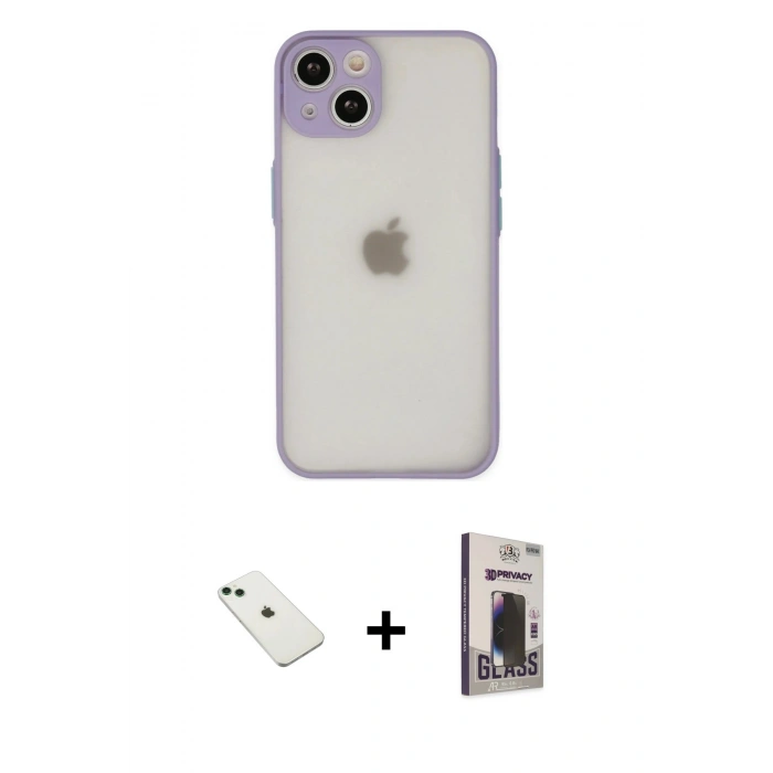 MARSİLYAN™- iPhone 14 Kılıf Ahenk Çizgi Serisi - Siyah Bilvis Hayalet Cam Ekran Koruyucu + Diamond Kamera Lens - YL