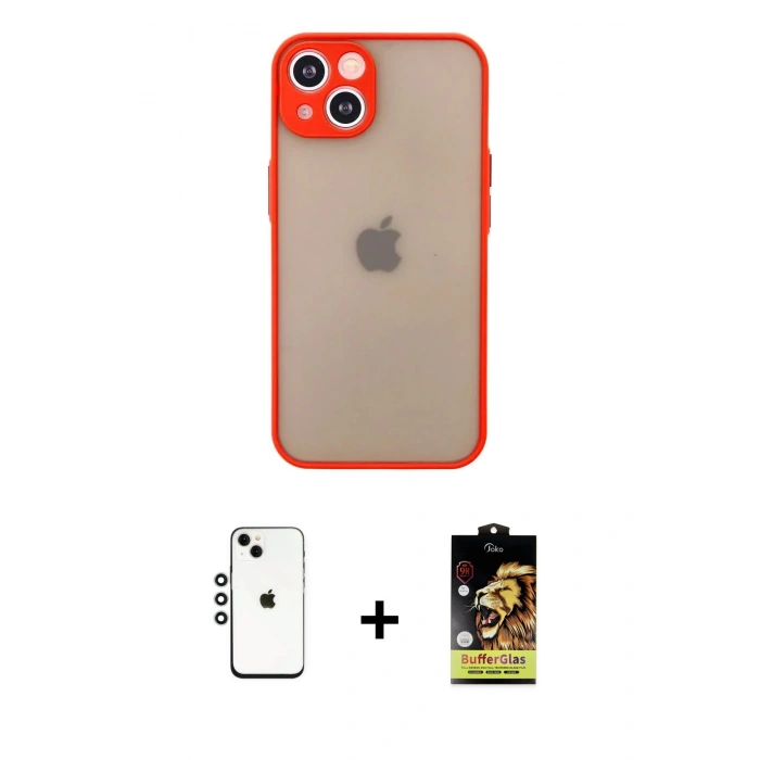 MARSİLYAN™- iPhone 14 Kılıf Ahenk Çizgi Serisi - Siyah Buffer Cam Ekran Koruyucu + Shine Kamera Lens - GS