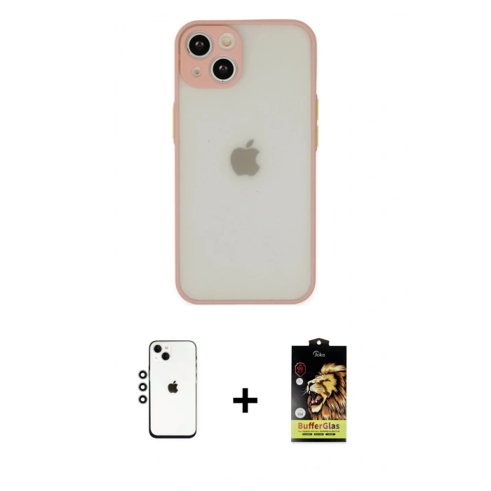 MARSİLYAN™- iPhone 14 Kılıf Ahenk Çizgi Serisi - Siyah Buffer Cam Ekran Koruyucu + Shine Kamera Lens - GS