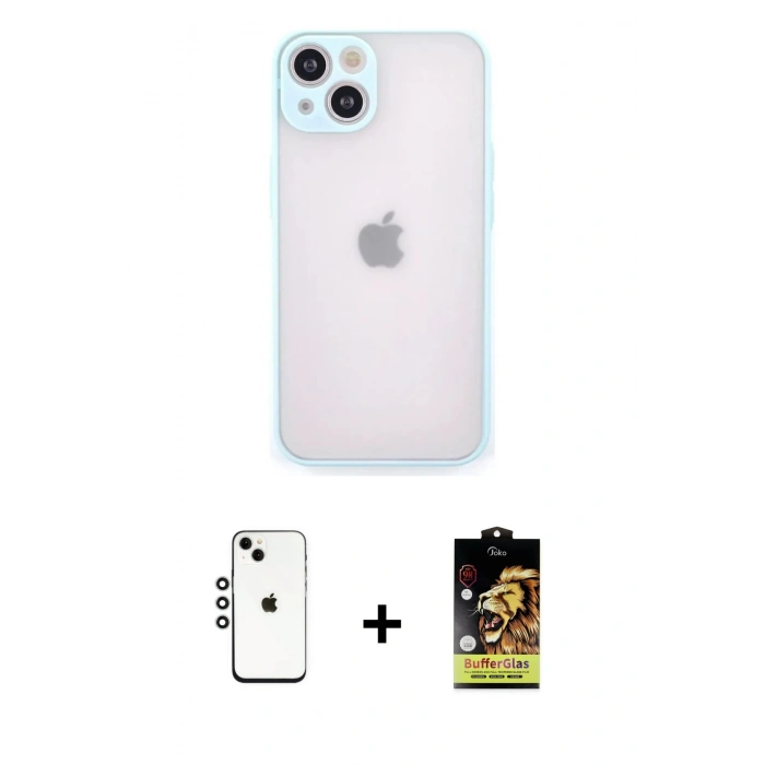 MARSİLYAN™- iPhone 14 Kılıf Ahenk Çizgi Serisi - Siyah Buffer Cam Ekran Koruyucu + Shine Kamera Lens - GS