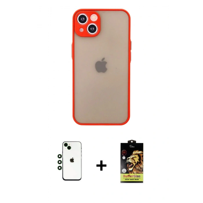 MARSİLYAN™- iPhone 14 Kılıf Ahenk Çizgi Serisi - Siyah Buffer Cam Ekran Koruyucu + Shine Kamera Lens - YL